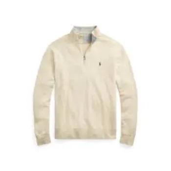 Zip Jersey CottonBlend Mock Neck Sweater